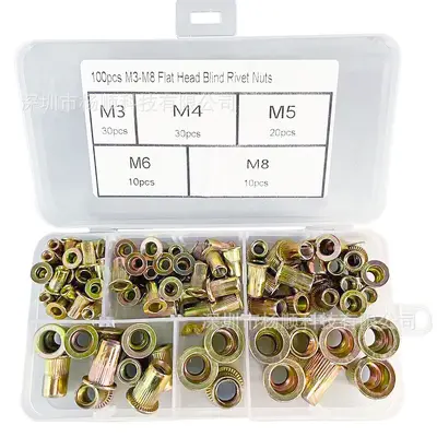 Carbon Steel Zinc-Plated Blind Rivet Nut Set M3-M8, 100 Pcs in Box - 7