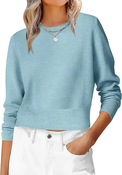 Damen-Langarmpullover, Cropped, Rundhalsausschnitt - 10