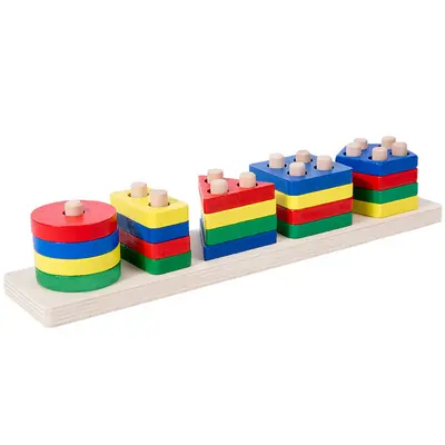 Çocuk Montessori öğretim yardımcıları ahşap geometrik şekil balıkçılık seti sütun bilişsel yapı taşları eşleşen aile interaktif eğitici oyuncaklar - 12