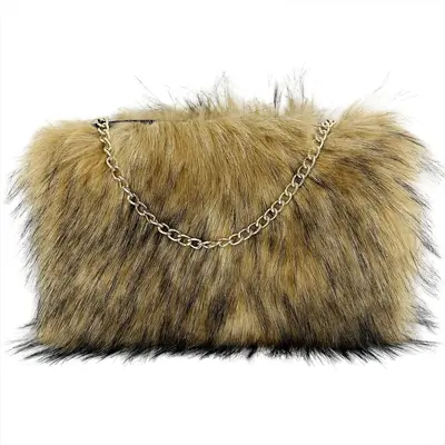 Plush Handbag with Faux Fur Underarm and Chain Evening Bag - 11