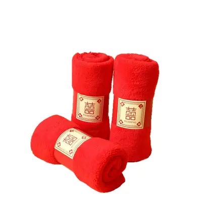 Handtuchset Geschenkset Korallensamthandtuch Hochzeitsrot Hochzeitshandtuch Hochzeitsevent Handtuch Geschenkbox Spezial Geschenkset