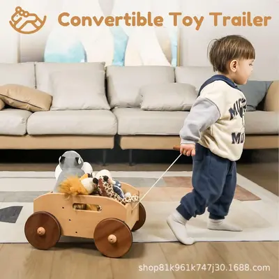 Wooden Baby Walker, Speed-Adjustable Baby Push Car, Montessori Push Toy