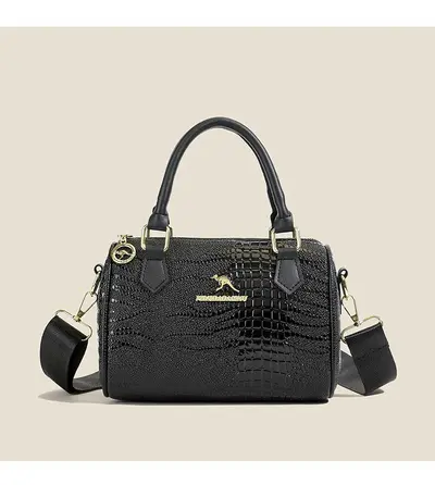 Crocodile Pattern Women's Handbag, Black, Wide Strap, Casual Crossbody - 6