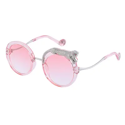 Women's Blue Light Filter Round Frame Sunglasses with Rhinestone Decor - 11