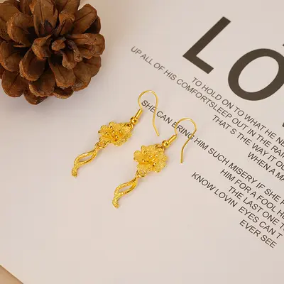 Sand gold earrings, premium niche earrings for women, long-lasting imitation yellow metal tassel earrings, cross-border brass accessories - 8