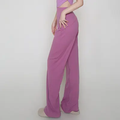 Kadın Yüksek Bel Gevşek Paça Yoga ve Koşu Pantolonu, Çıplak Hissi Kumaş - 9