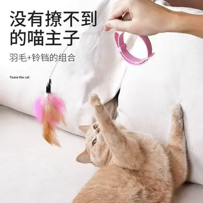 Cat Teaser Wand with Feathers and Bell, Neck-Hung Interactive Cat Toy - 3