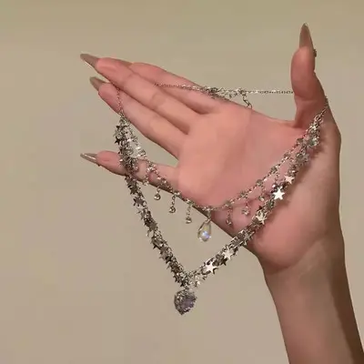 Mehrlagige Halskette mit Blütenquasten, Schlüsselbein-Kette - 13