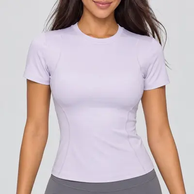 Kadın Yoga Üst Giyim, Vücut Hatlarını Belli Eden Kısa Kollu T-Shirt - 8