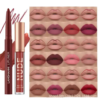 Langmanni 1+1 Matte Lip Gloss and Lip Liner Set, 2 Pieces, Non-Transfer