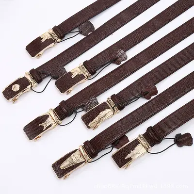 New Crocodile Logo Automatic Buckle Crocodile Texture Leather Belt Men's Business Formal Wear Durable Multi-Color Versatile Cowhide Waist Belt - 5