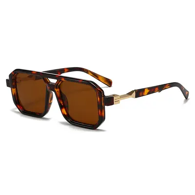 Retro Square Frame Double Bridge Sunglasses for Men and Women