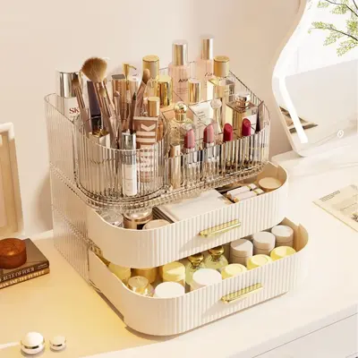Cosmetic storage box, high capacity, dresser style