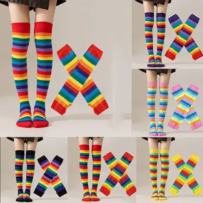 Rainbow Striped Socks for Women, Over-the-Knee Length