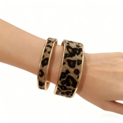 Vintage leopar desen açık bilezik, çekmen kumaş - 6