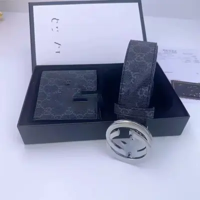 Men's leather belt double layer cowhide with gift box - 12