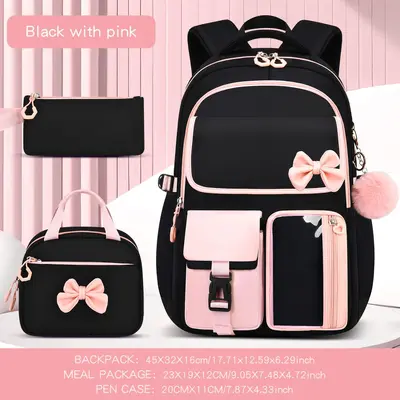 Amazon Best-selling High-capacity Bow Tie Three-piece Set Schoolbag for Girls, Junior and Senior High School and College Students, Backpack - 8