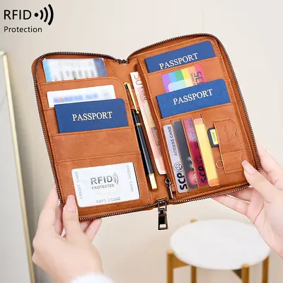 RFID pasaport cüzdanı, büyük kapasiteli, çok fonksiyonlu - 4