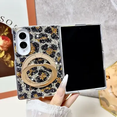 Samsung Galaxy Z Fold8/7/6 ve Z Flip8/7/6/5 için leopar desenli katlanabilir kılıf