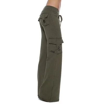 Damen-Yogahose mit elastischem Bund und Knopftaschen, bequemer Schnitt - 4