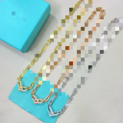 Unisex U-Shaped Bamboo-Joint Necklace with Rhinestones, Interlocking Rings - 8