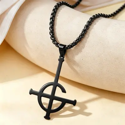 TOHM Stainless Steel Ghost Cross Pendant Necklace, Punk Style