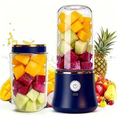 Rechargeable USB Juicer Blender, Dual Cup 420ML+420ML Mixer with Sports Lid