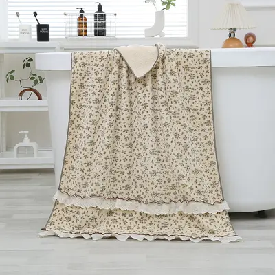 Banyo Havlusu Seti Yeni Model Yumuşak Su Emici Dökülen Kıl Yok Çift Kadın Pastoral Tarzı Fransız Küçük Çiçek Desenli Havlu Banyo Havlusu - 9
