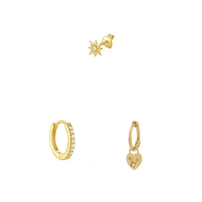 Zircon flower heart earring set, clip-on no piercing studs - 5