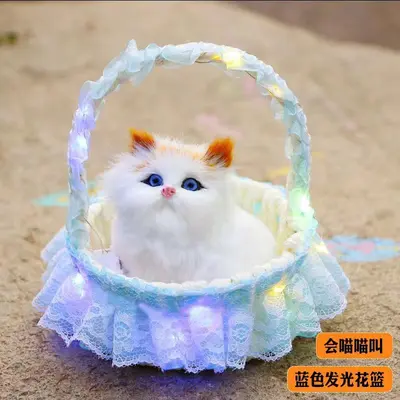 Glowing Basket Lifelike Meowing Cat Plush Toy - 9