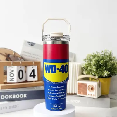 W-40 Çift İçecekli Termos Bardak, 304 Paslanmaz Çelik, 30 oz, Pipetli - 11