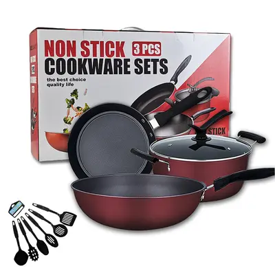 Maifanite Nonstick Pot Set with Wood-Grain Handle - 13