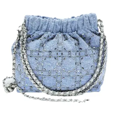 Women's Genuine Leather Denim Blue Chain Shoulder Bag - 6