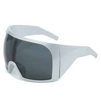 Large-Frame Wraparound Sunglasses for Women and Men, Futuristic One-Piece Shield - 7