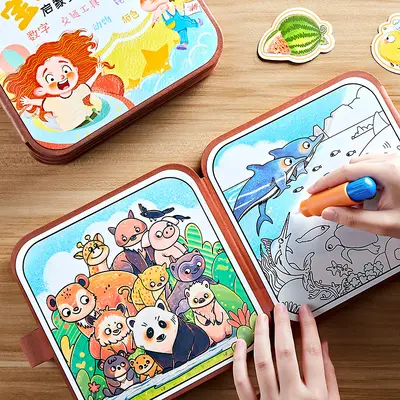 Children's Reusable Cloth Water Painting Book with Velcro Stickers