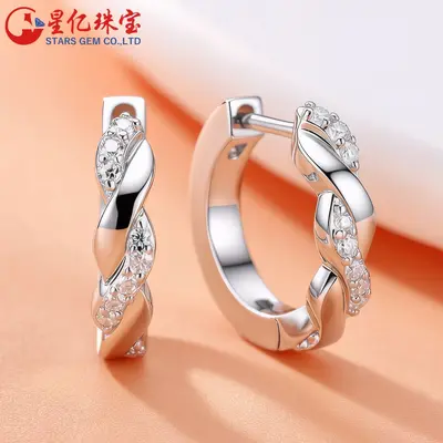 Geometric Moissanite Earrings, S925 Silver, Light Luxury Style