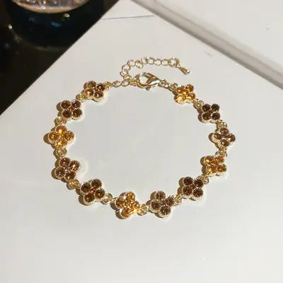 Strass-Glücksklee-Blüten-Armband, Vintage - 10