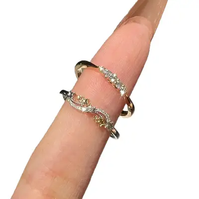 Silver Luxury Diamond Stackable Open Ring Women - 6