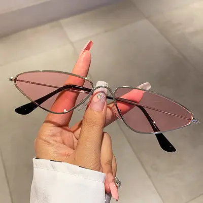 Triangle Small Frame Metal Sunglasses, Ocean Lens Style - 8