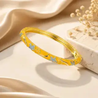 Enamel Five-leaf Flower Open Bracelet - 12