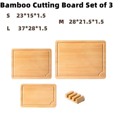 Carbonized Bamboo Cutting Board 3-Piece Set with Non-Slip Mat and Stand - 13
