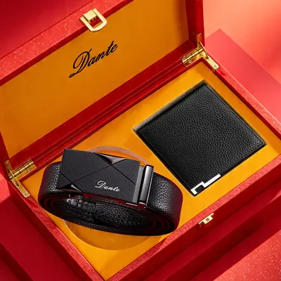 Father's Day Valentine's Day Luxury Gift Men's Automatic Buckle Leather Belt Wallet Set Genuine Cowhide Hot-Selling Online Waistband - 11