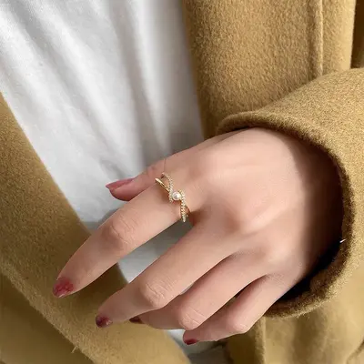 Gümüş zirkonyum açık yüzük, ayarlanabilir, vintage stil - 12