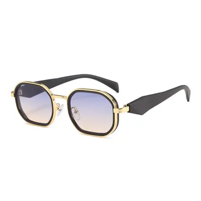 Schlichte schwarze Sonnenbrille, Metalloptik, UV-Schutz - 10