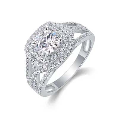 Classic S925 Sterling Silver Inlaid Ring with D-Color Moissanite - 9