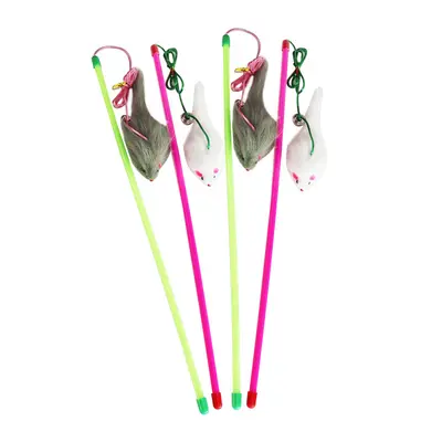 Cat Teaser Wand with Mouse and Rabbit Fur Ball Cat Toys - 5