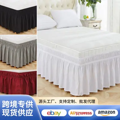 Solid Color Elastic Bed Skirt with Built-in Ruffle Design