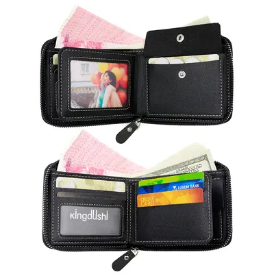 Men's Short Wallet, Zipper Coin Pocket, Multiple Card Slots - 4