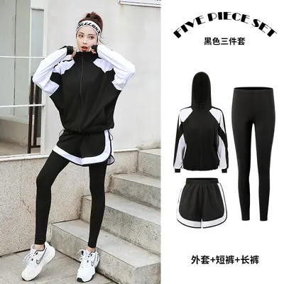 秋冬新款运动服套装女连帽衫大码五件套亚马逊跨境外贸瑜伽健身服 - 6