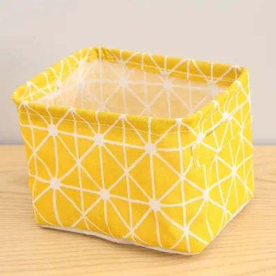 Printed Cotton-Linen Fabric Storage Basket with Handle - 11